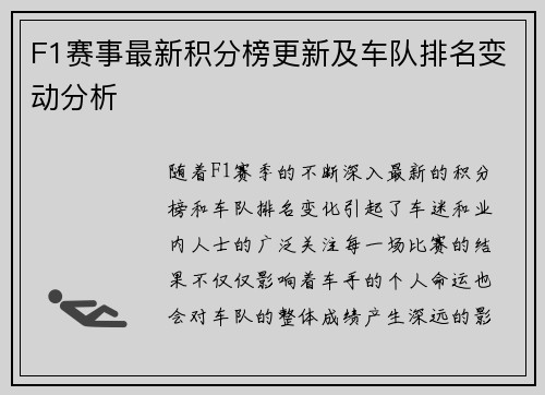 F1赛事最新积分榜更新及车队排名变动分析 F1赛事最新积分榜更新及车队排名变动分析